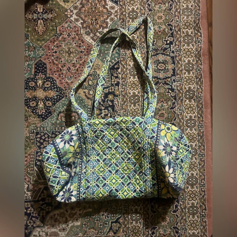 Quilted Floral Tote Bag in Blue-Green